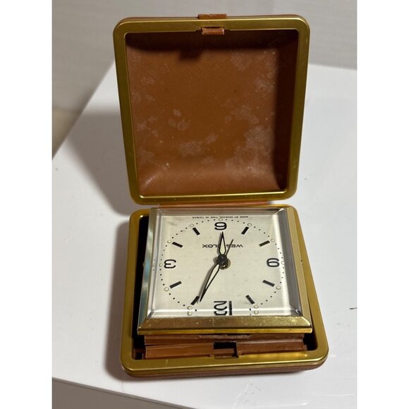 Wesclox Travel Alarm Clock Foldable Brown Faux Leather Case Taiwan Manual Wind - Picture 4 of 8